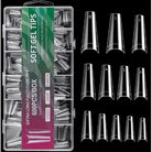Set of soft gel tips with packaging on a black background